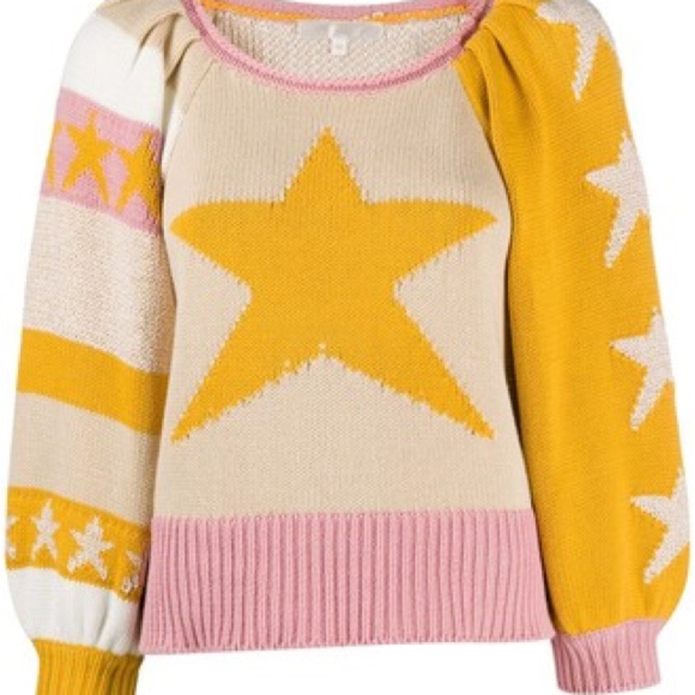 LOVE SHACK FANCY Pink/Yellow ‘Ryland’ Star Sweater
